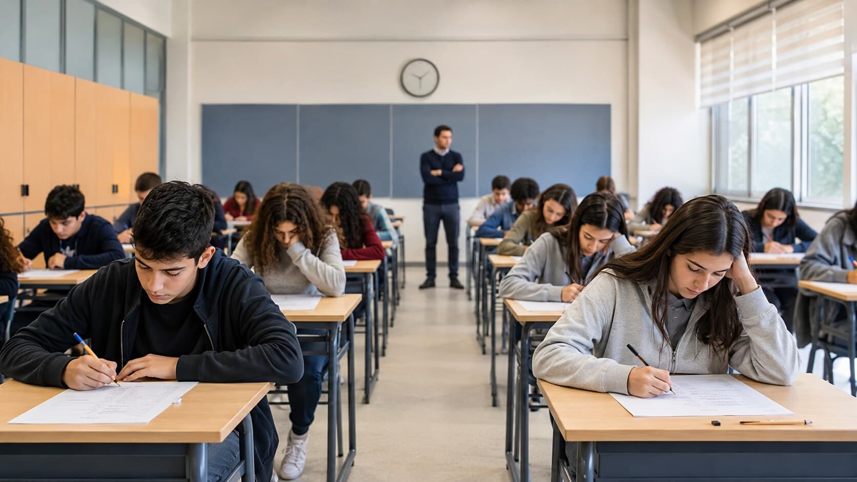 LGS deneme sınavında soruları çözen ortaokul öğrencileri