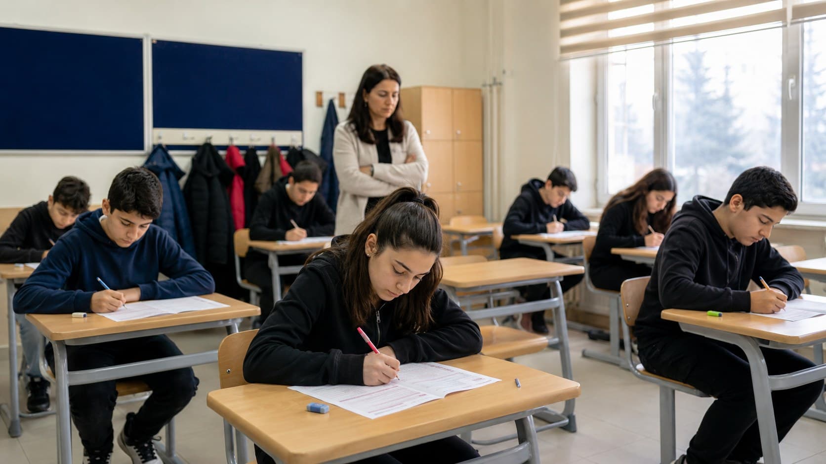 Ortak yazılı sınavına giren Türkiye'deki ortaokul öğrencileri