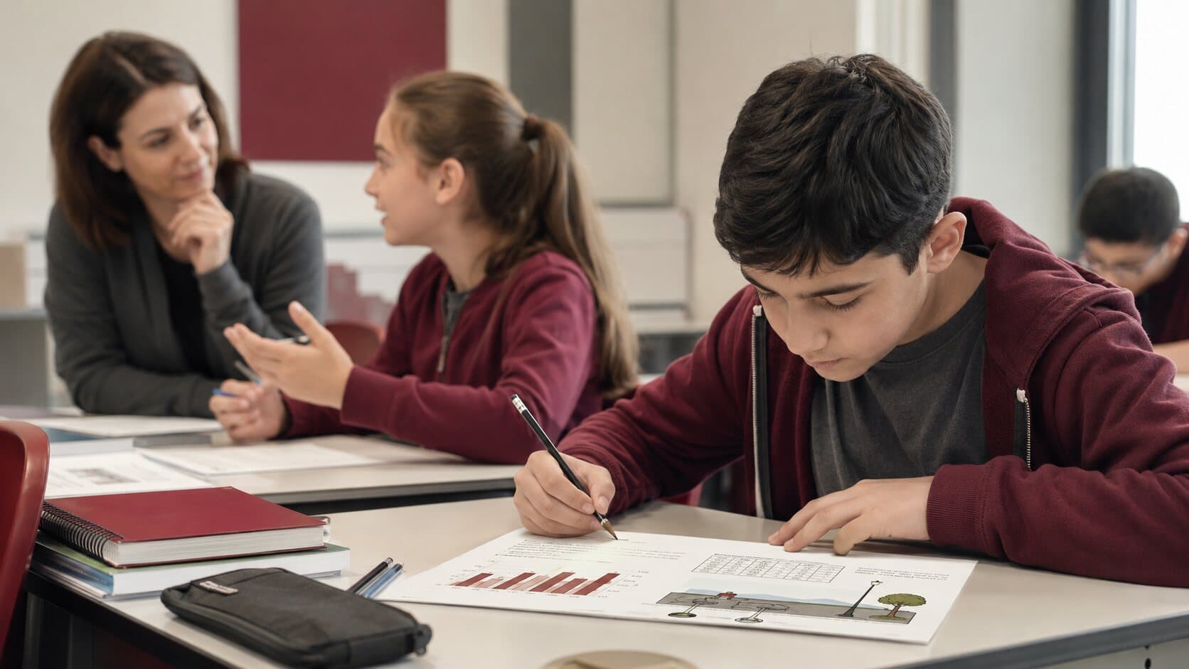 Grafik ve günlük yaşam bağlamı içeren bir soruyu çözen ortaokul öğrencisi